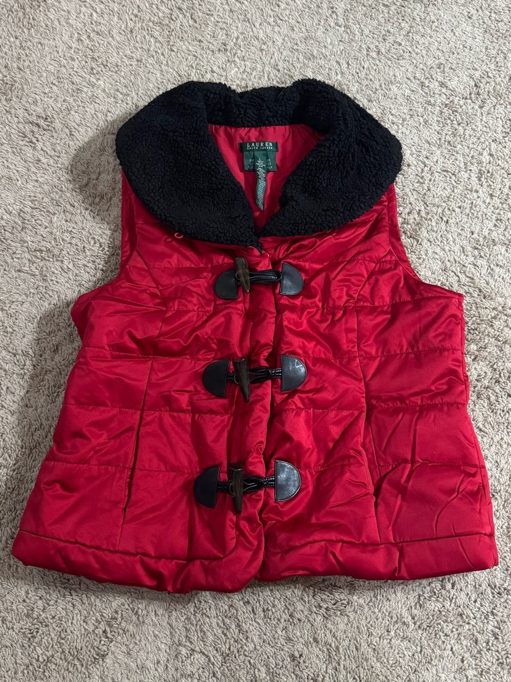 Ralph Lauren Red Puffer Vest with Black Sherpa Collar